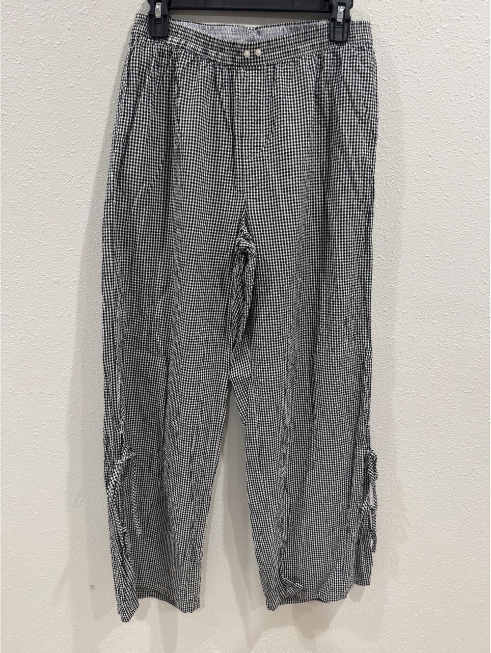 Aerie Black & White Gingham Wide Leg Tie-Hem Pants Size M